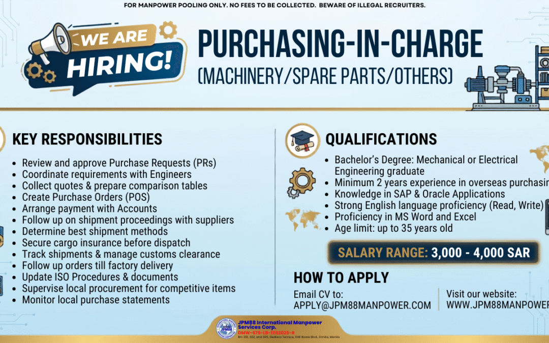 Purchasing-In-Charge (Machinery / Spare Parts / Others)